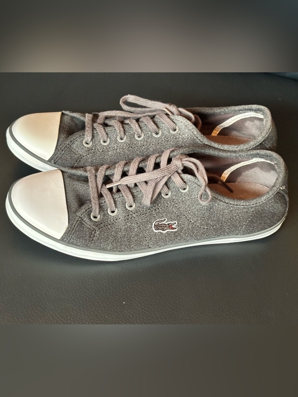 Lacoste Gray Canvas Low-Top Sneakers with White Toe Cap